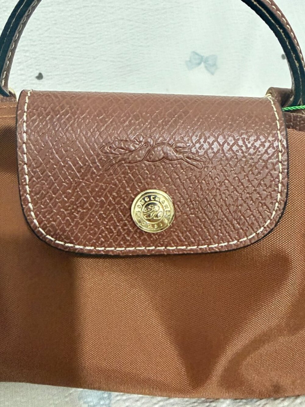 rown Longchamp Mini Le Pliage Handbag with Detachable Strap - Picture 6 of 8